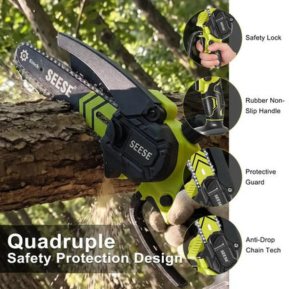 Cordless Mini Chainsaw – 6-Inch, Brushless Motor, Full Battery Bundle Seese Tool