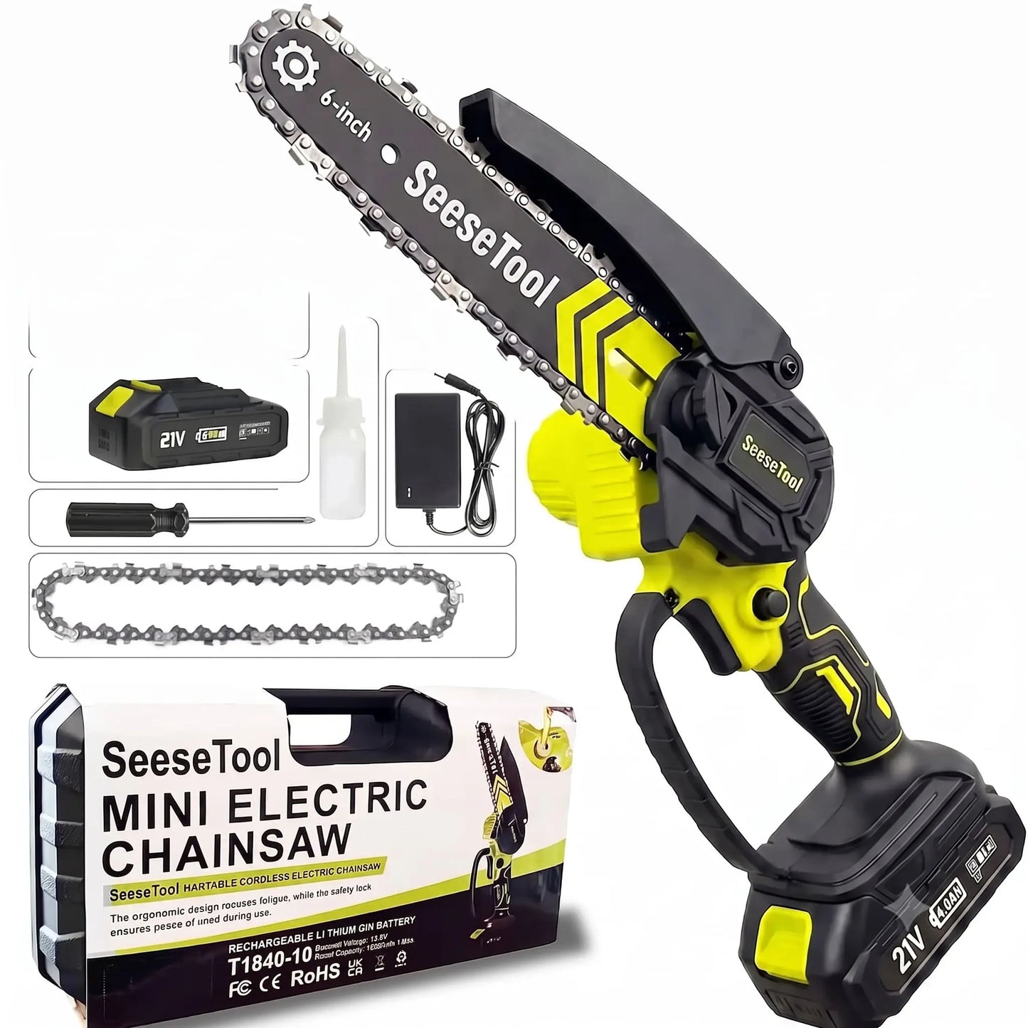 Cordless Mini Chainsaw – 6-Inch, Brushless Motor, Full Battery Bundle Seese Tool