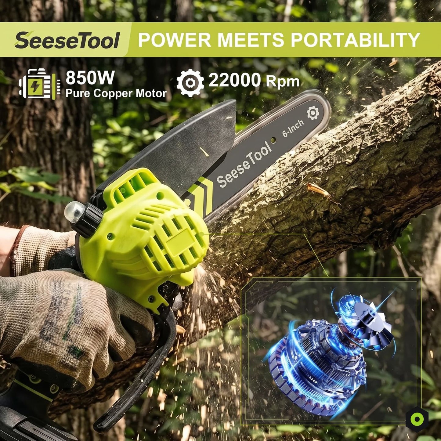 Cordless Mini Chainsaw – 6-Inch, Brushless Motor, Full Battery Bundle