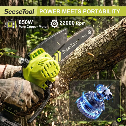 Cordless Mini Chainsaw – 6-Inch, Brushless Motor, Full Battery Bundle