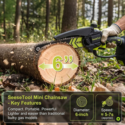 Cordless Mini Chainsaw – 6-Inch, Brushless Motor, Full Battery Bundle