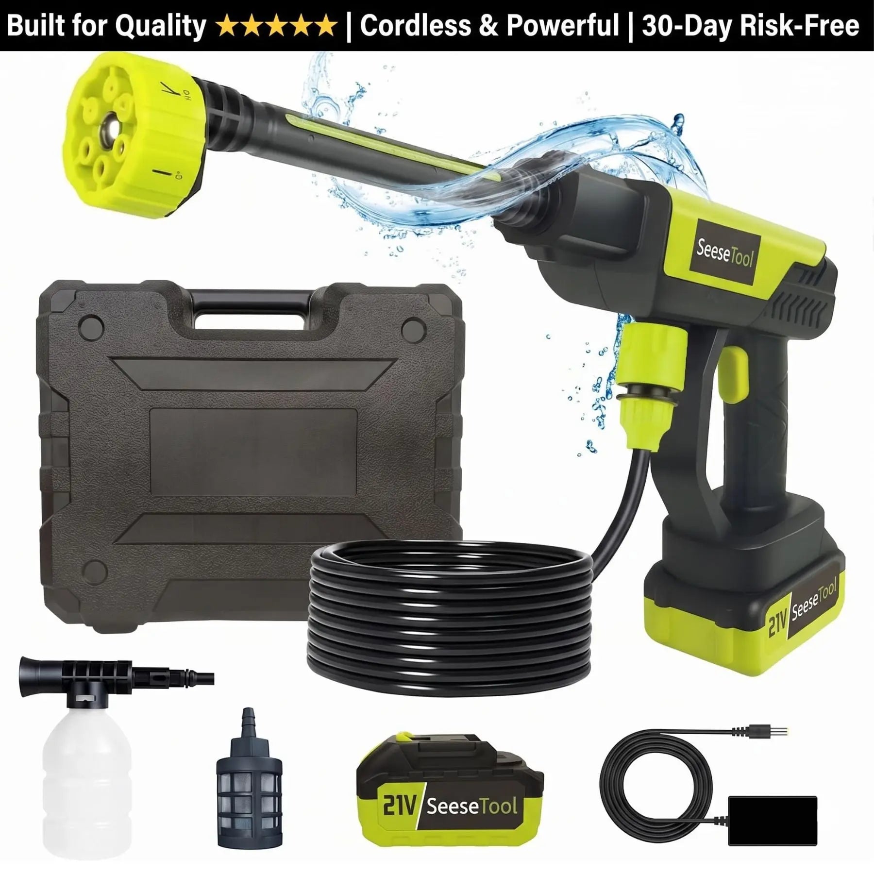 SEESETOOL™ Cordless Portable Pressure Washer with Two Rechargeable Batteries. Seese Tool