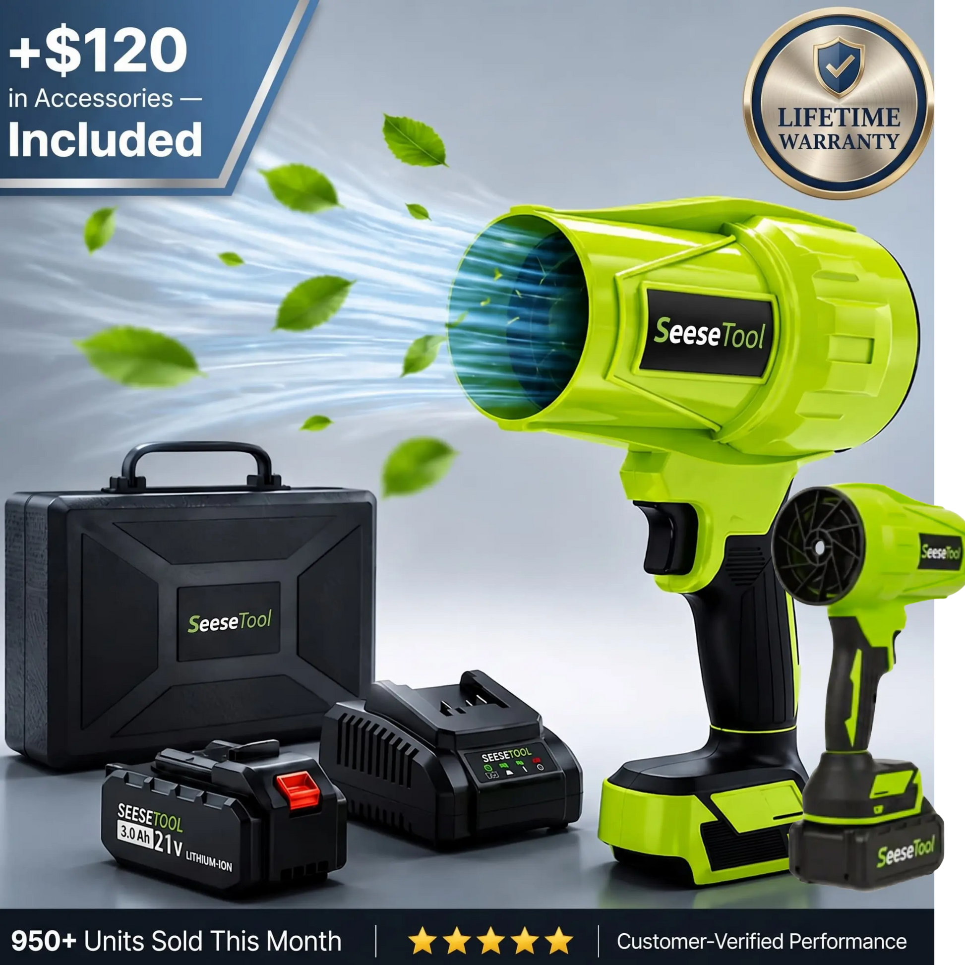 SeeseTool Cordless Leaf Blower – 200 MPH, Brushless Motor, Lightweight Design SeeseTool